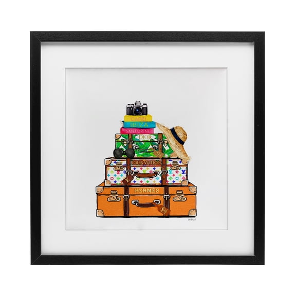 Stupell Industries Bright Glam Travel Cases Black Framed Print Under Glass design by Amanda Greenwood, 13 x 13