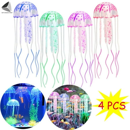 UPC: 0840271550152 | Sixtyshades 4 Pcs Artificial Glowing Jellyfish Silicone Jellyfish Aquarium Decoration Fish Tank Ornaments