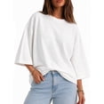 thumbnail image 6 of Yaruuzi 3/4 Length Sleeve Womens Tops Round Neck Tunic Athletic Tops Light Weight Tops Petite Tops for Women Oversized Blouses Half Sleeve Tops Solid Color Shirts Layering Tops White XL, 6 of 9