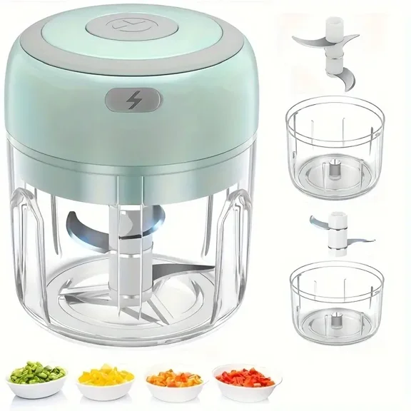 250ML Electric Garlic Mincer, 3 Blade Garlic Grinder, Garlic Crusher Mini Vegetable Chopper, USB Portable Food Processor for Ginger, Chili, Fruits, Meat, Multifunctional Kitchen Appliances