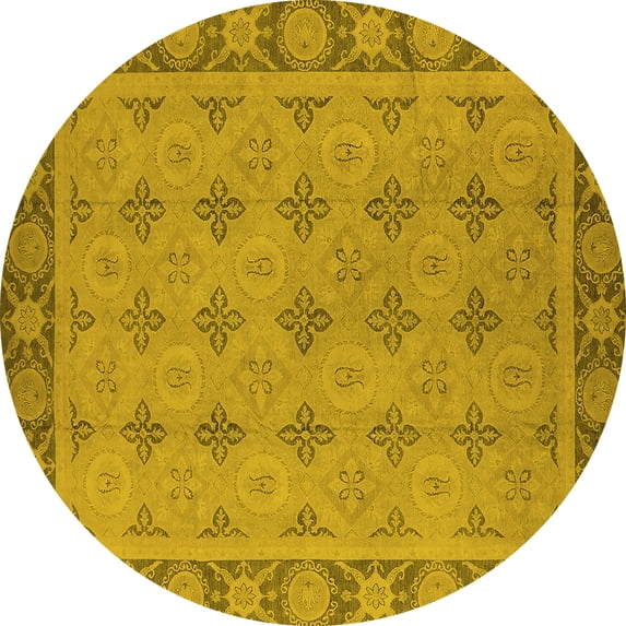 Ahgly Company Indoor Round Oriental Yellow Industrial Area Rugs, 3' Round