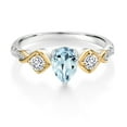 thumbnail image 2 of Gem Stone King 925 Silver and 10K Yellow Gold Sky Blue Aquamarine White Moissanite and White Lab Grown Diamond Women Ring (0.96 Cttw, Pear Shape 7X5MM, Gemstone Birthstone, Size 9), 2 of 3