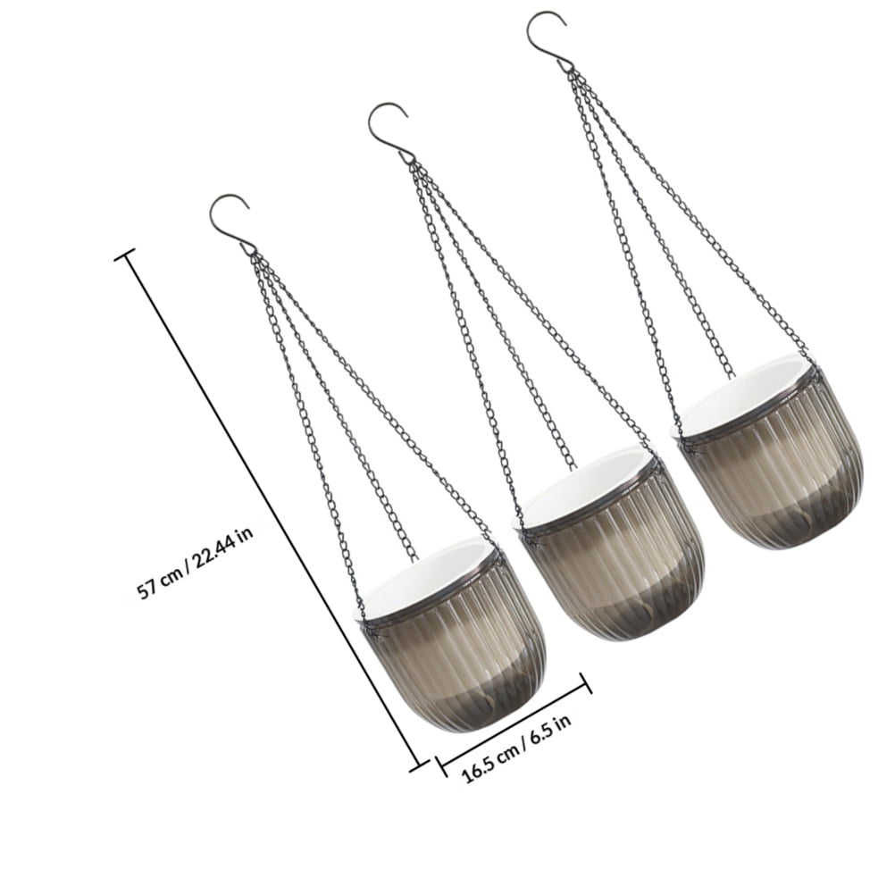 OUNONA Set of 3 Grey Resin Hanging Flower Pots with Self Watering for Balcony and Garden Decoration