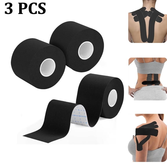 OFEFE 3 Rolls Kinesiology Tape, 2 inch x 16.4 feet Waterproof Athletic Tape, Uncut Kinetic for Exercise and Daily Use - Black