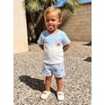 thumbnail image 6 of BemeyourBBs Toddler Baby Boys Summer Clothes Infant Baby Boy Crayfish Crab Outfits Jacquard Patchwork Short Sleeve T-Shirts and Lobster Crab Embroidery Elastic Waist Pockets Shorts Set, 6 of 9