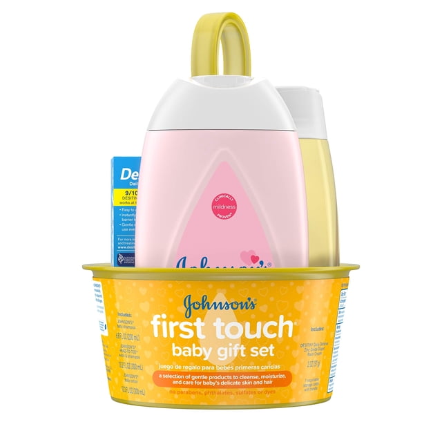 Set de regalo para bebé Johnson's First Touch Bath, Skin & Hair, 5 artículos