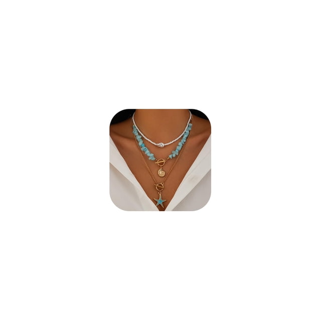 Collar Hclian de Caparazón de Mar con Estrella de Mar Turquesa en Capas