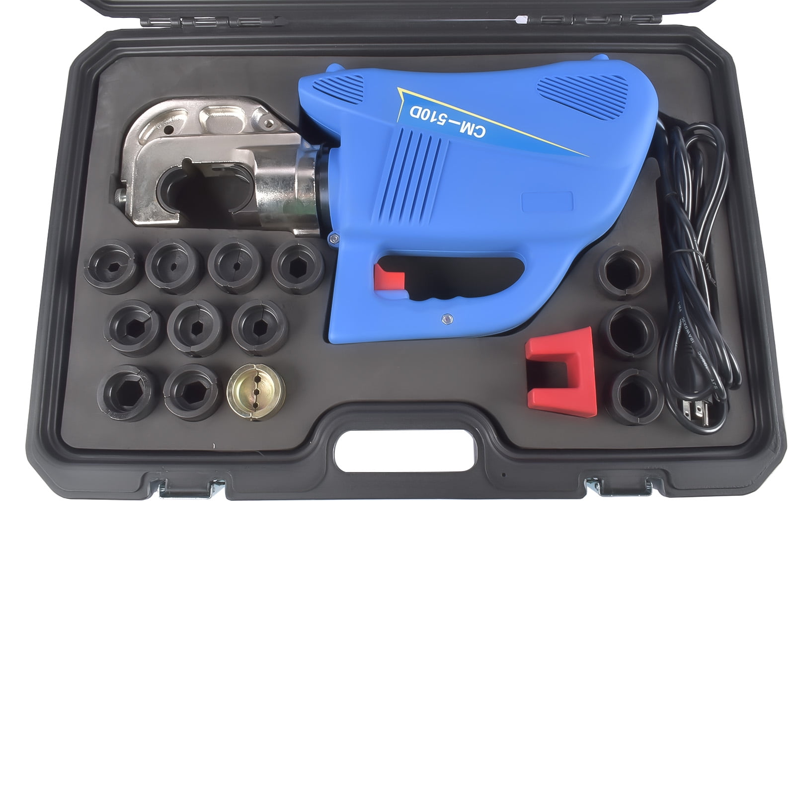 Mustrod 110V 12 Ton Electric Cable Lug Crimper Hydraulic Cable Wire Crimping Tool w/13 Molds 8AWG-600MCM
