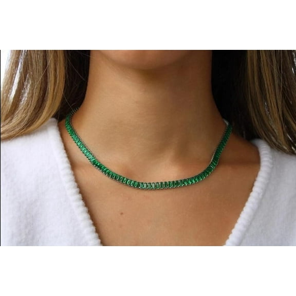 14k Rainbow Sapphire Square cut Tennis Choker Necklace Gold Plated, Tennis Necklace Colorful sterling silver 925 tiny choker, Gift For woman