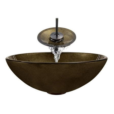 Rubbed Bronze Grid Drain A28 Foil Undertone Glass Vessel Oil Rubbed Bronze Bathroom Ensemble with Grid Drain ()