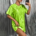thumbnail image 2 of Helii Womens T Shirts Crew Neck Short Sleeve Shiny Metallic Casual Tops Oversized Solid Color Blouses Summer 80s Disco Party Club Y2k Outfit S-XL Green, 2 of 8