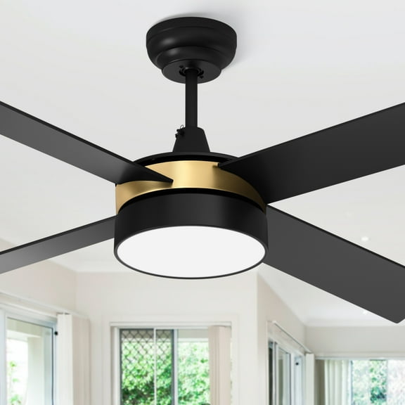 DWVO 52" Ceiling Fan with Light and Remote, Contemporary Fan Ceiling with Quiet Reversible Motor for Living Room Dining Room,4 Black Blades