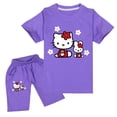 thumbnail image 3 of Traje de Hello Kitty para niños, Top con estampado de dibujos animados bonitos para niñas + Pantalones cortos, conjunto de dos piezas, camiseta de manga corta para niños + Pantalones deportivos para n, 3 of 5
