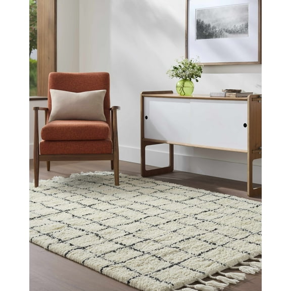 Hauteloom Venya Wool Living Room, Bedroom Area Rug - Bohemian, Transitional - High Pile - Light Silver - 18" x 18" Sample