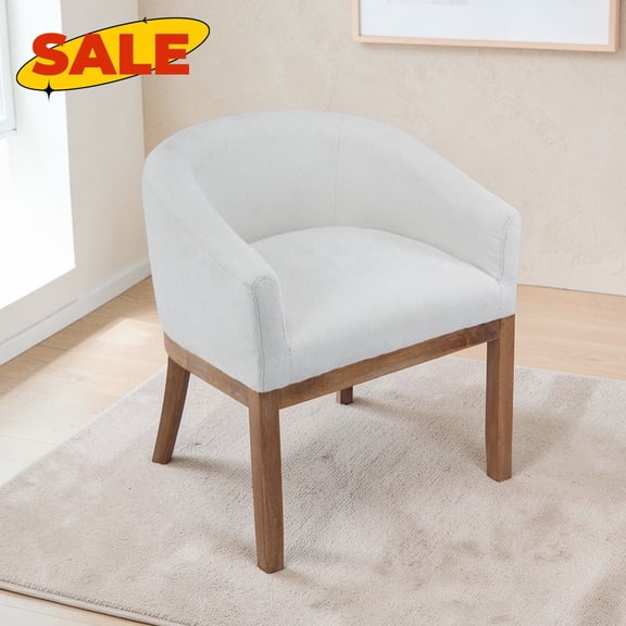 Hassch Upholstered Dining Chair, Linen Fabric Barrel Chair with Wood Frame, Armchair for Kitchen, Living Room, Beige