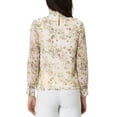 thumbnail image 3 of Unique Bargains Women's Floral Pleated Ruffled Stand Collar Long Sleeve Blouse White S, 3 of 6