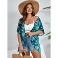 thumbnail image 3 of SHOWMALL Women's Plus Shrugs Lightweight Cardigan Open-Front Short Sleeve Black Jungle Blooms 4X Summer Cover Up Boleros, 3 of 6