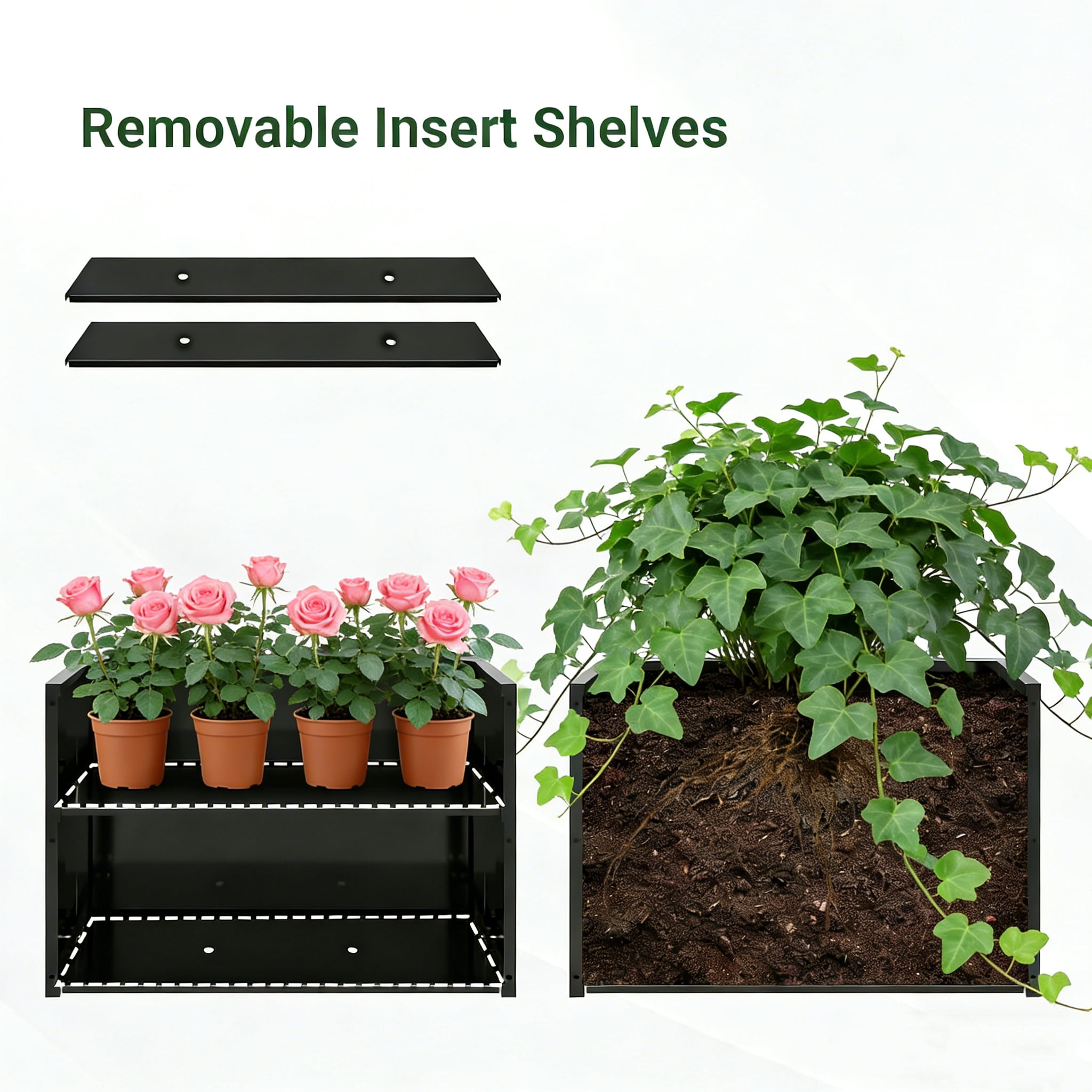 Mintazer Corner Metal Planter Box Set of 3 with Trellis & Tulip Pattern, Outdoor 47.3 in Raised Privacy Screen with Drainage Holes for Patio, Black