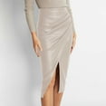 thumbnail image 4 of MIXUE Skirts For Women Summer Leather Solid Color Elastic High Waist A Line Bodycon Maxi Skirt Outwear,Beige,S, 4 of 5