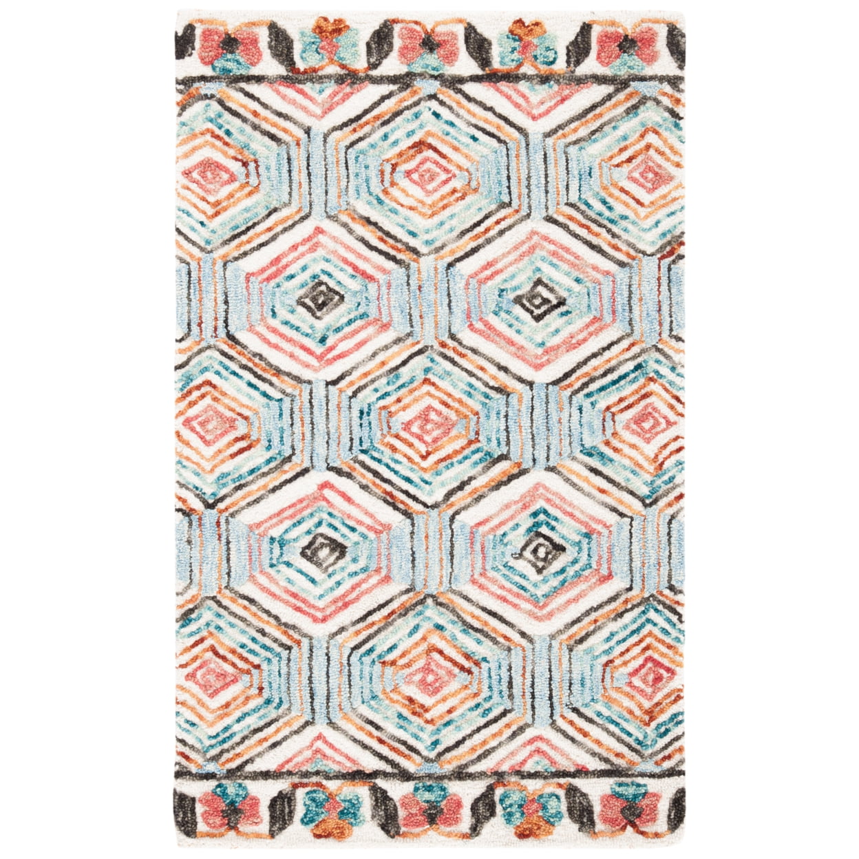 SAFAVIEH Trace Adrasteia Geometric Hexagons Wool Area Rug, Ivory/Light Blue, 3' x 5'