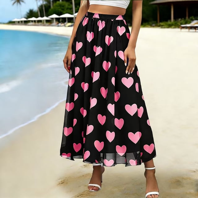 TaTaai Ladies Fashion Loose Chiffon Printed Midi Skirt Lightweight Breathable Casual Style Skirt for Spring Summer Everyday Wear Gift