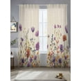 thumbnail image 4 of Purple Flowers Sheer Curtains 108 inches Long 2 Panels Set Plants Watercolor Floral Retro Linen Tiers Sheers Rod Pocket Small Window Short Curtains for Kitchen Cafe, Each 52" W x 108" L, 4 of 7