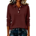 thumbnail image 5 of Josdec Long Sleeve Tops for Women Collared Partial Button Solid‑Color Loose Fit Shirts for Golf Sports Office Holiday S‑2XL, 5 of 9