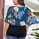 thumbnail image 5 of Estampado Casual Chal Top Cuello Redondo Asimétrico Transpirable Gasa Chal Blusa para Fiesta Compras Viajes Azul 2XL, 5 of 8