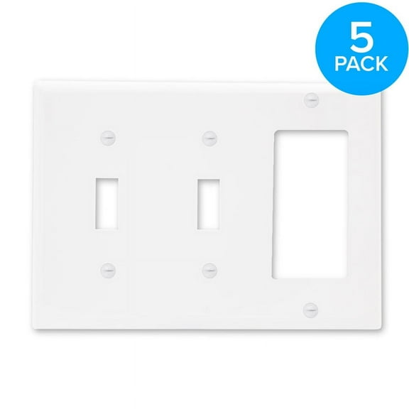 Maxxima 3 Gang Double Toggle / Standard Wall Plate, White (5 Pack)