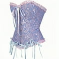 thumbnail image 3 of Corset Tops for Women, Bustier Shapewear Women's Lacing Corset Satin Floral Lace Waist Push Up Body Shaper Vintage, Blue and Pink XL, 3 of 6