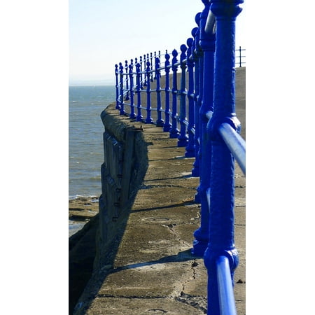 Canvas Print Blue Railings Metal Seaside Outdoor Architecture Stretched Canvas 10 x
