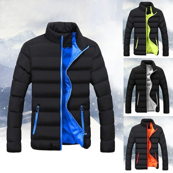 Brnmxoke Men's Plus Size Quilted Jackets Coat Clearance,Men Winter Warm Thick Bubble Coat Lightweight Puffer Jackets Solid Color Zip Up Down Coats Blue,XXXXXL