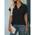 thumbnail image 4 of Blouse Women'S Short Sleeve Summer Tops Elegant Business Tunic Shirt Casual Blouses with Lapel Collar Black S, 4 of 9