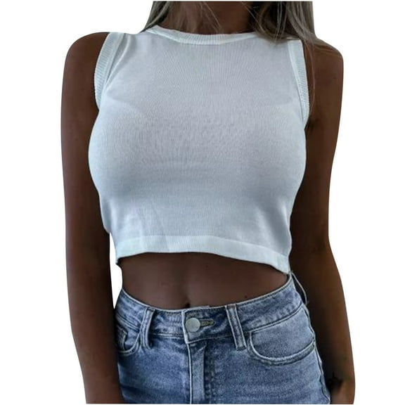 Mlzmgr Womens Cropped Tank Tops Crewneck Sleeveless Ribbed Comfy Tops Tee Summer Casual Solid Color