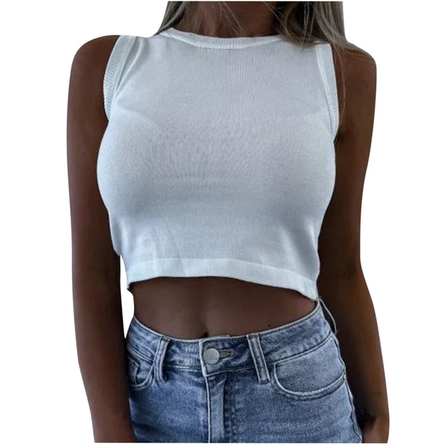 Timegard Womens Tank Tops Crewneck Ribbed Cropped Tops Sleeveless Casual Comfy Going out Tops Knit