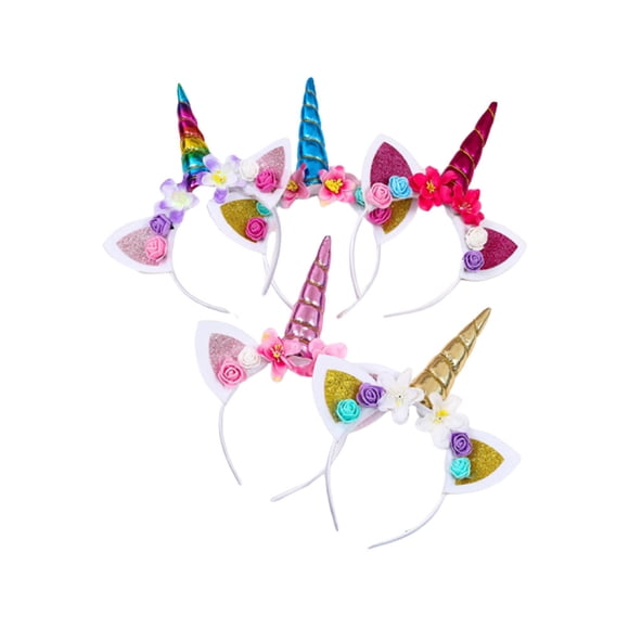 MasteelfCA 5pcs Children Unicorn Design Hair Flower Hair Band Adorable Performance Hair Accessory Girl Party Headdress (Yellow + Blue + Colorful + Pink + Rose Red)