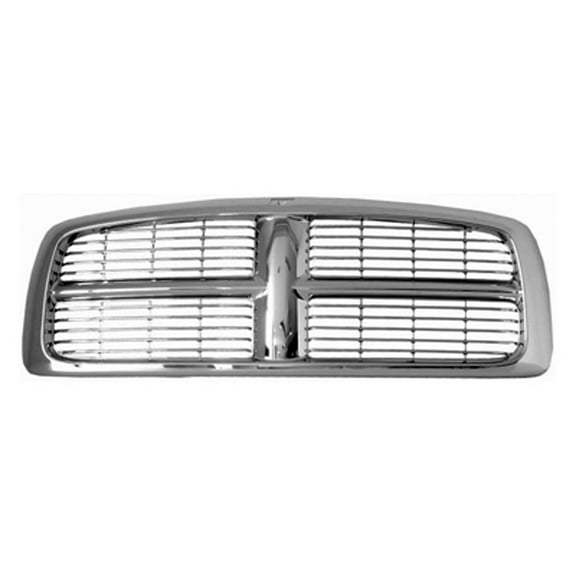 New Aftermarket  Chrome And Unpainted Front Grille Replaces 55077185AG One Piece fits 2002-2005 Dodge Ram 1500