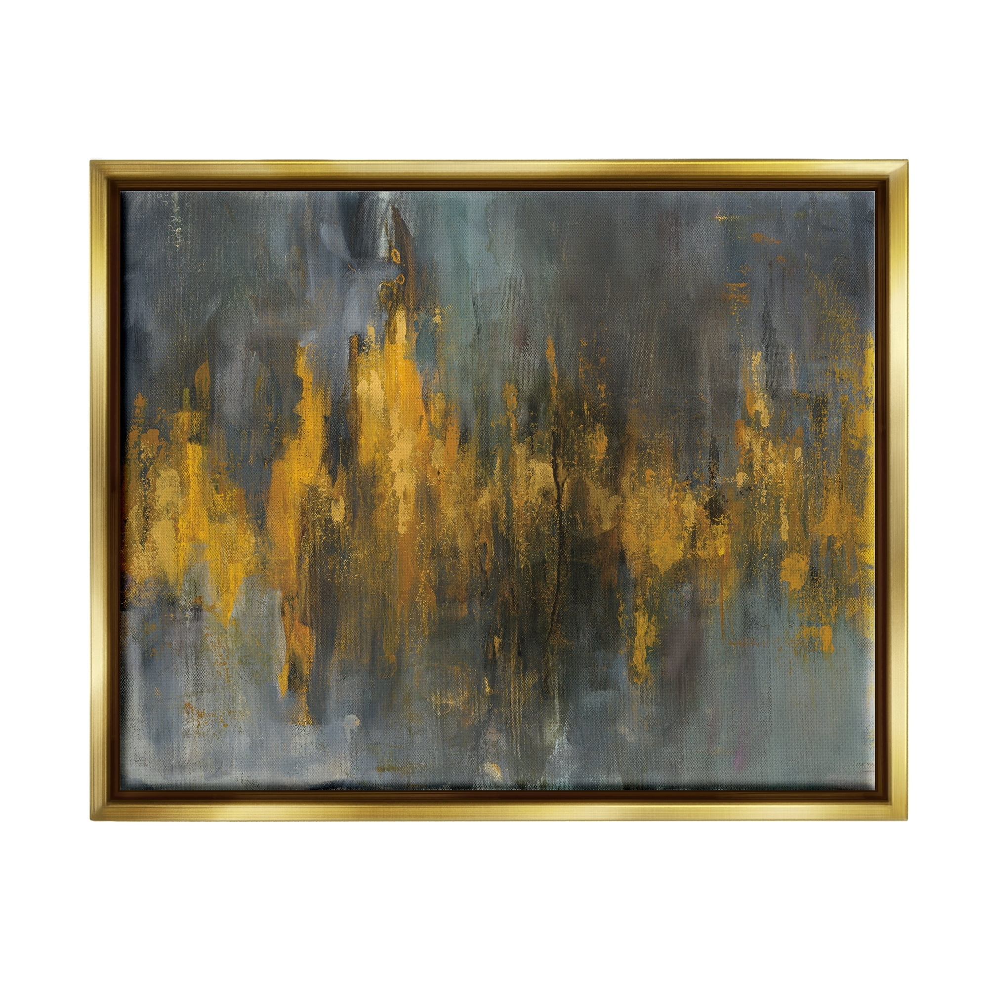 Stupell Industries Black and Gold Abstract Fire Luster Gray Framed Floating Canvas Wall Art, 24x30, by Danhui Nai