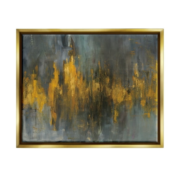Stupell Industries Black and Gold Abstract Fire Metallic Gold Framed Floating Canvas Wall Art, 24x30, by Danhui Nai