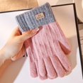 thumbnail image 4 of Tnobhg 1 Pair Unisex Winter Gloves Thick Windproof Plush Knitted Color Matching Elastic Warm Five Fingers Anti slip Soft Cozy Regular Fit Cycling Gloves Outdoor Gloves, 4 of 8