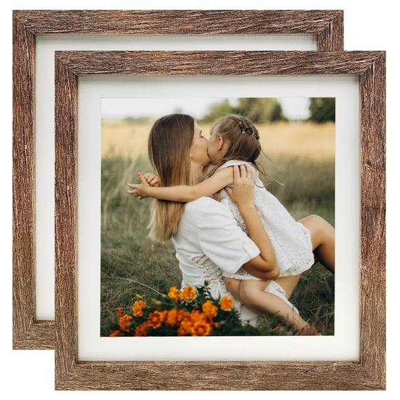 LEKAIYA 10x10 Picture Frames Set of 2 Square Rustic Wood Grain Photo Frame for Tabletop or Wall Mounting Display