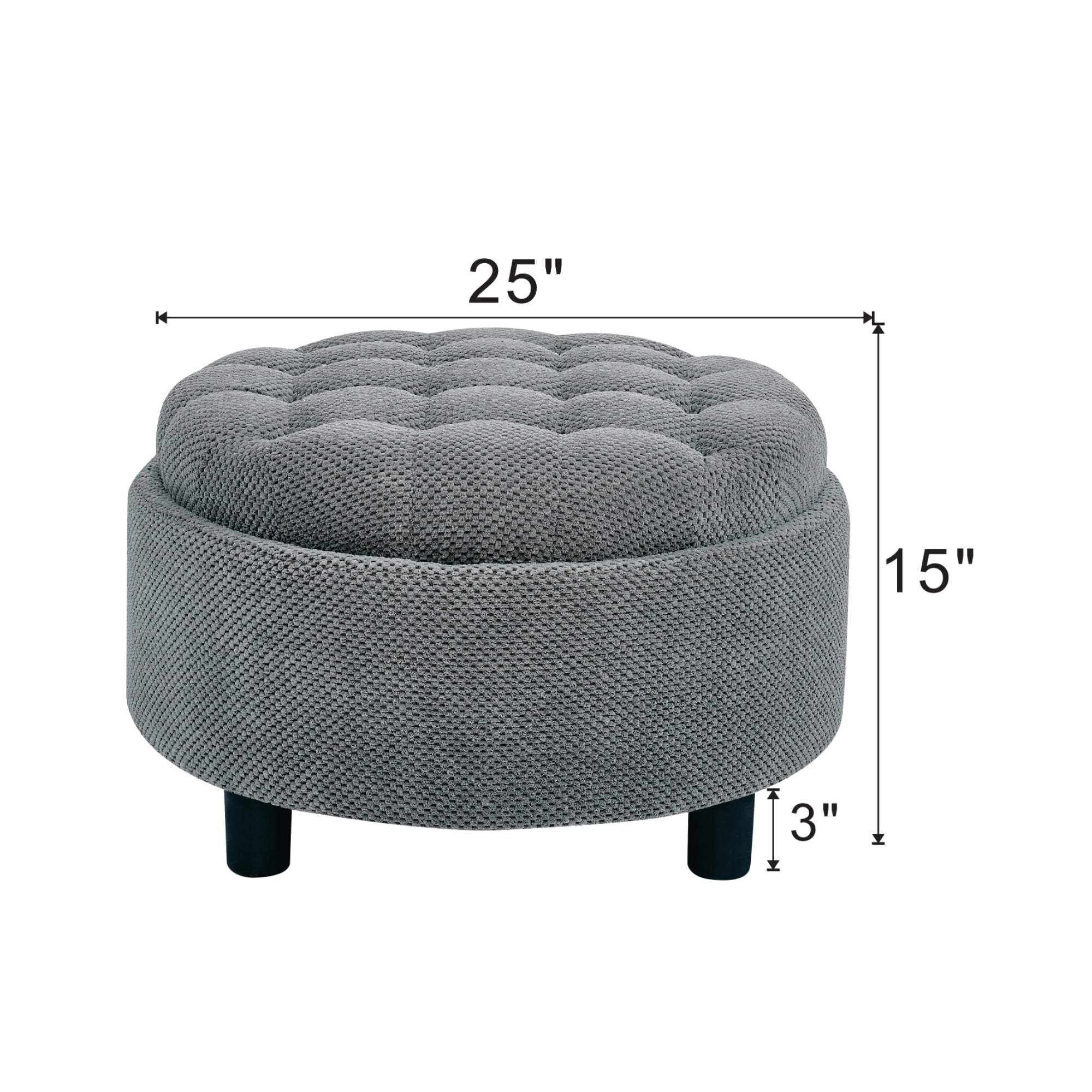 Leumius Storage Ottoman Bench,Round Coffee Table Ottoman,Wooden Top Side Table with Hidden Storage for Living Room,Bedroom,LIGHT GREY