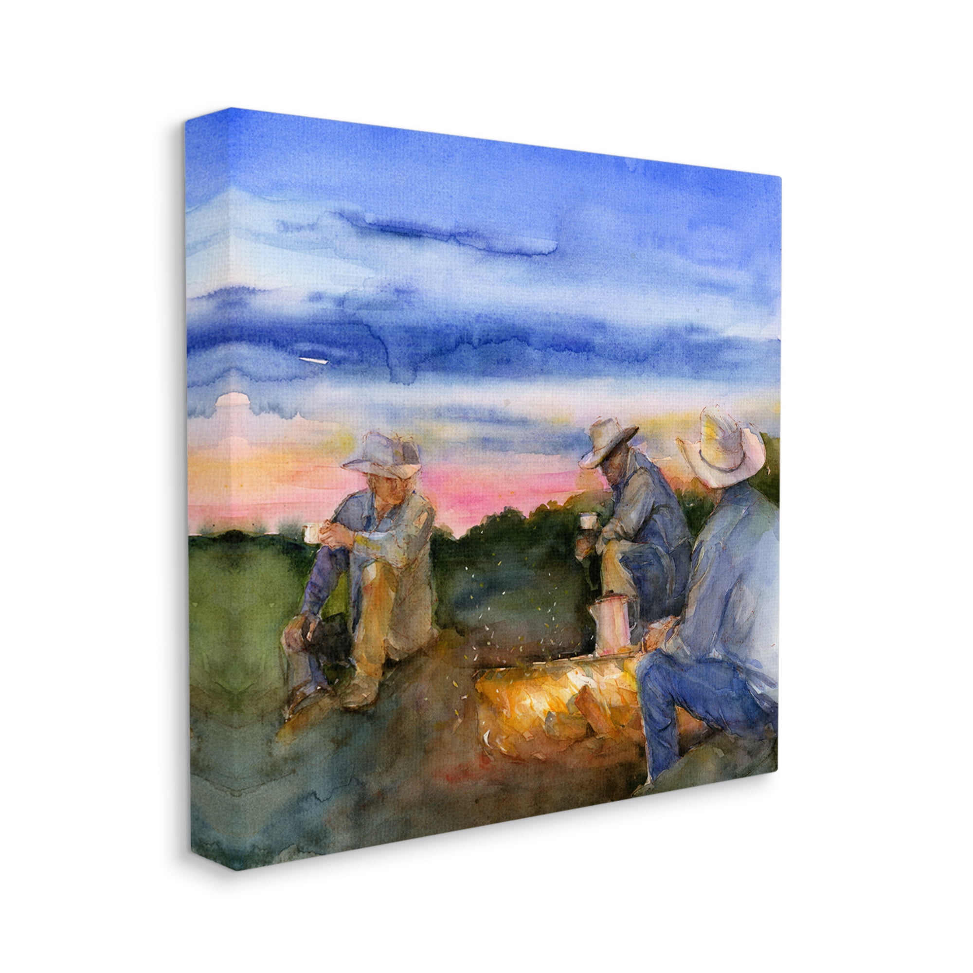 Stupell Industries Cowboys Around Campfire Landscape Painting Gallery Wrapped Canvas Art Print Wall Art, 36 x 36