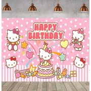 Hello Kitty Cartoon Theme Birthday Flag Background Banner Children's Party Decoration supplies Photography Photo Prop ,70.8x43.3inch.