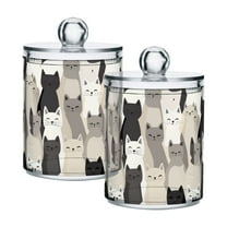 Yayeee 2 Pack Qtip Holder Bathroom Cotton Swab Canister with Lid Clear Dispenser Set, Beige Cute Cats