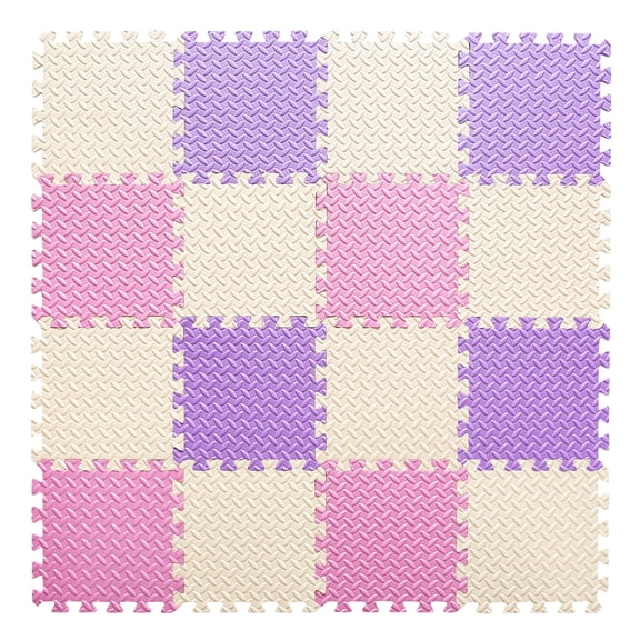 Boshama Non-Toxic Play Mat | Pink Purple Beige Soft Toddler Playmat | Jigsaw Puzzle PlayMat | 16Pcs Squares Foam Floor Mats for Kids & Babies | EVA Foam Interlocking Tiles for Gym, Nursery, Playroom