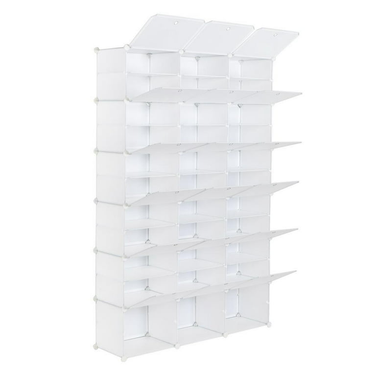 Ktaxon 36 Cube 72 Pair Modular Plastic Shoe Rack Organizer Cabinet  Expandable for Hallway Bedroom Closet Entryway, White - ktaxon