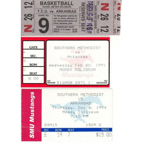Arkansas Razorbacks Basketball 3 Vintage Road Game Victory Ticket Stubs