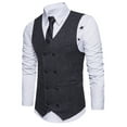 thumbnail image 4 of SPRING PARK Vintage Men's classic Sleeveless Double-breast Herringbone Twill Waistcoat Gentle Business Vest, 4 of 6