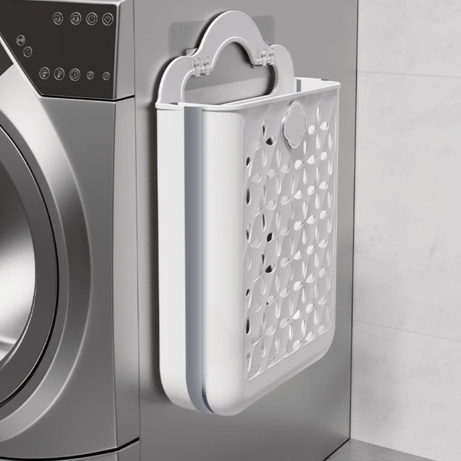 Kbndieu Collapsible Laundry Baskets, Wall-mounted Clothes Hampers for Laundry with Easy Carry Handle, Large Laundry Hamper for Bedroom, Bathroom, Dorm, Laundry Room, White